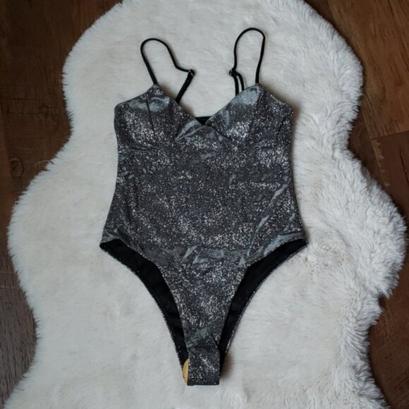 New Silver Shimmering Onepiece Swimsuit - Picture 5 of 6